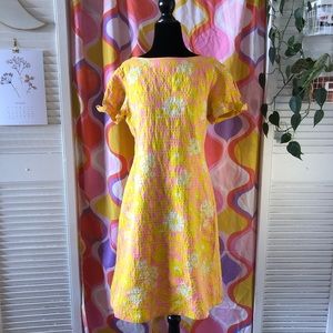 Neon 60s floral print dress